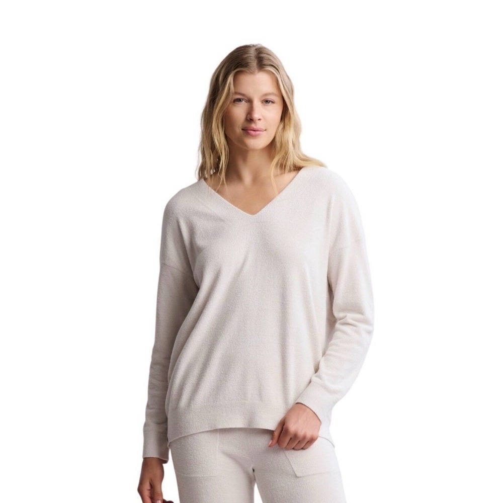 Barefoot Dreams Women's Cream Ultra Lite Hi-Low V-Neck Sweater Size Small